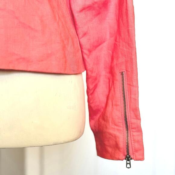 Banana Republic Coral Pink Linen Peplum Blazer Womens Size 0 Zipped Cuff - Picture 6 of 9